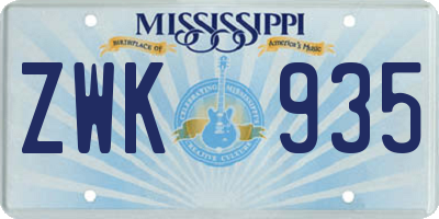MS license plate ZWK935