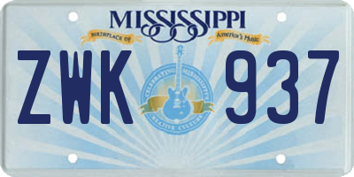 MS license plate ZWK937