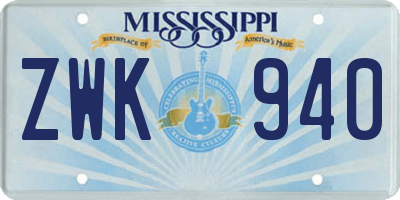 MS license plate ZWK940