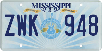 MS license plate ZWK948