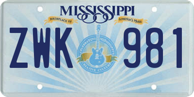 MS license plate ZWK981