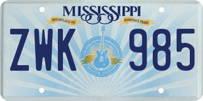 MS license plate ZWK985