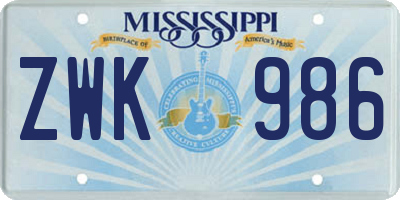 MS license plate ZWK986