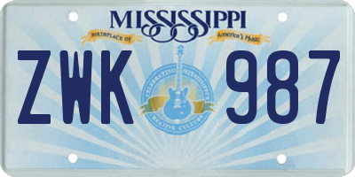 MS license plate ZWK987