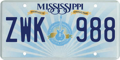 MS license plate ZWK988