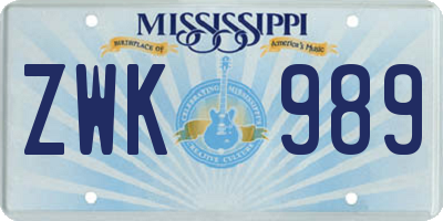 MS license plate ZWK989