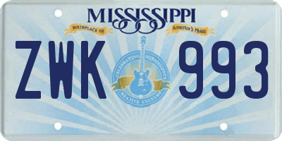 MS license plate ZWK993