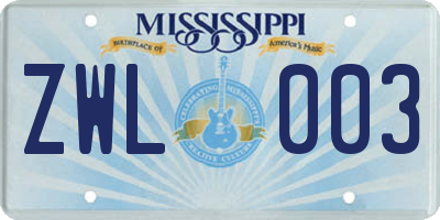 MS license plate ZWL003