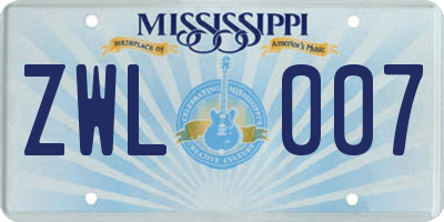 MS license plate ZWL007