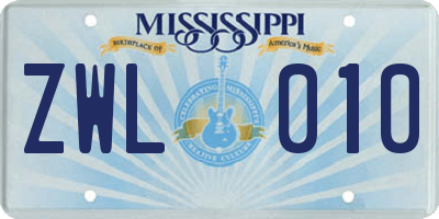 MS license plate ZWL010
