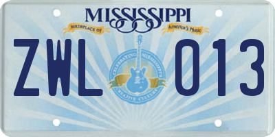 MS license plate ZWL013