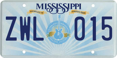 MS license plate ZWL015