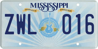 MS license plate ZWL016