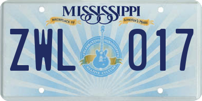 MS license plate ZWL017