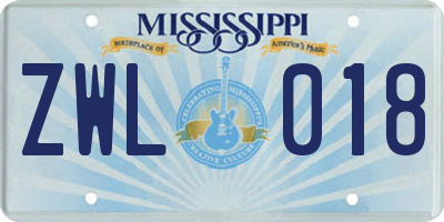 MS license plate ZWL018