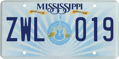 MS license plate ZWL019