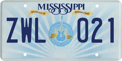 MS license plate ZWL021