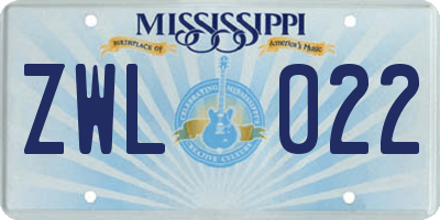 MS license plate ZWL022