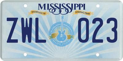 MS license plate ZWL023