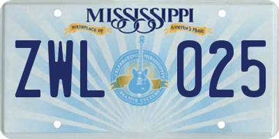 MS license plate ZWL025