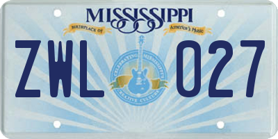 MS license plate ZWL027