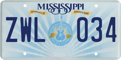 MS license plate ZWL034