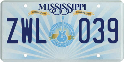 MS license plate ZWL039