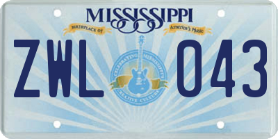 MS license plate ZWL043