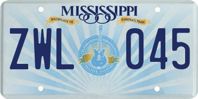 MS license plate ZWL045