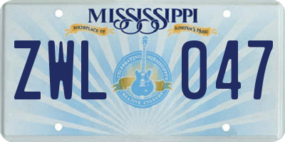 MS license plate ZWL047