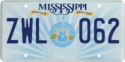 MS license plate ZWL062
