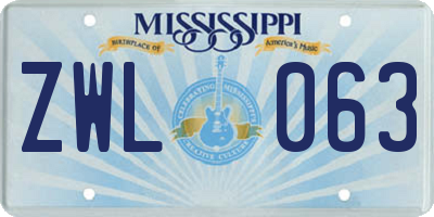 MS license plate ZWL063