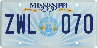MS license plate ZWL070