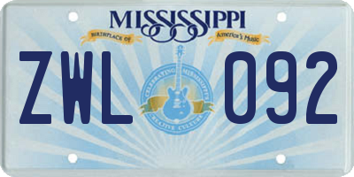 MS license plate ZWL092