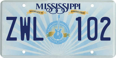 MS license plate ZWL102