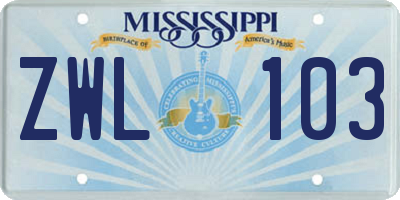 MS license plate ZWL103