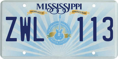 MS license plate ZWL113