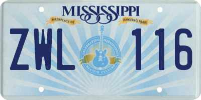 MS license plate ZWL116