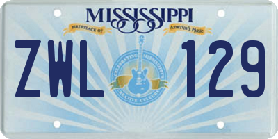 MS license plate ZWL129