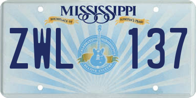 MS license plate ZWL137