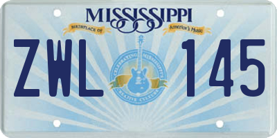 MS license plate ZWL145
