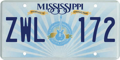 MS license plate ZWL172