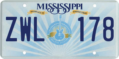 MS license plate ZWL178
