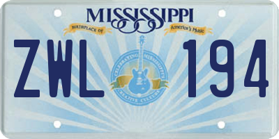 MS license plate ZWL194