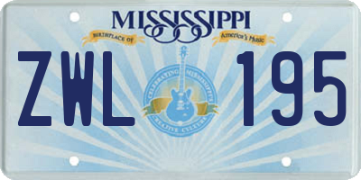 MS license plate ZWL195
