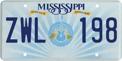MS license plate ZWL198