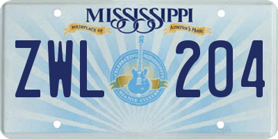 MS license plate ZWL204