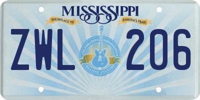 MS license plate ZWL206