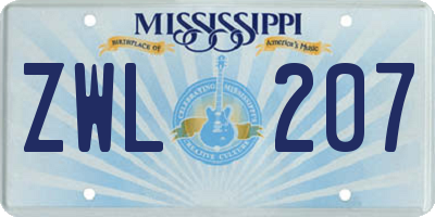 MS license plate ZWL207
