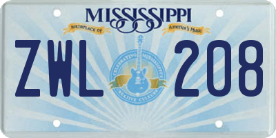 MS license plate ZWL208